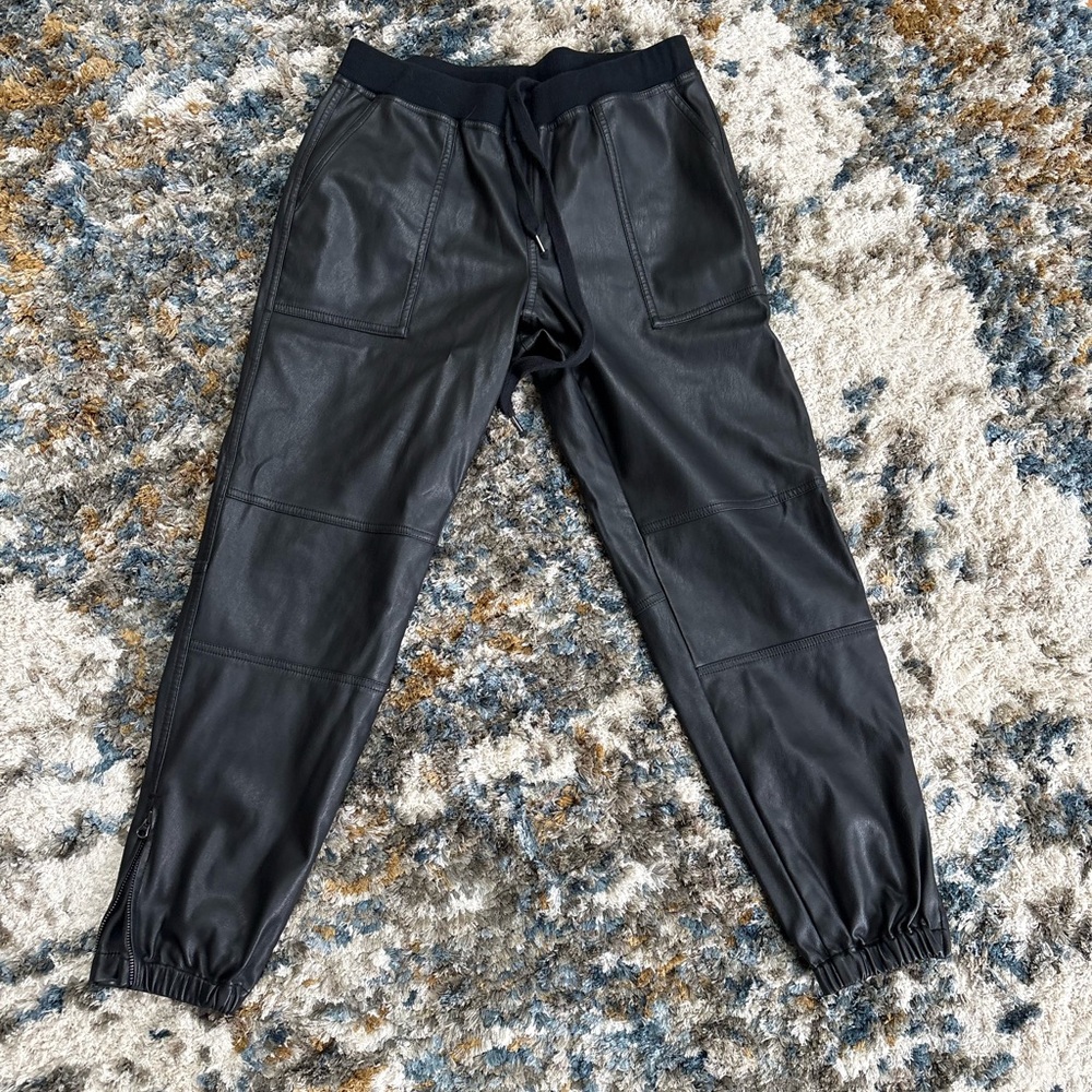 sundays Black leather joggers